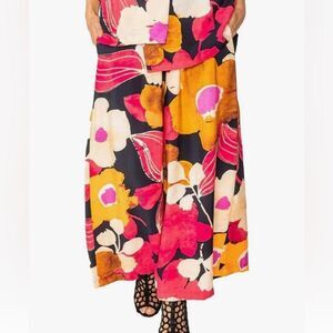 IC Collection Woven Floral Print Fuchsia Palazzo Pants W Pockets